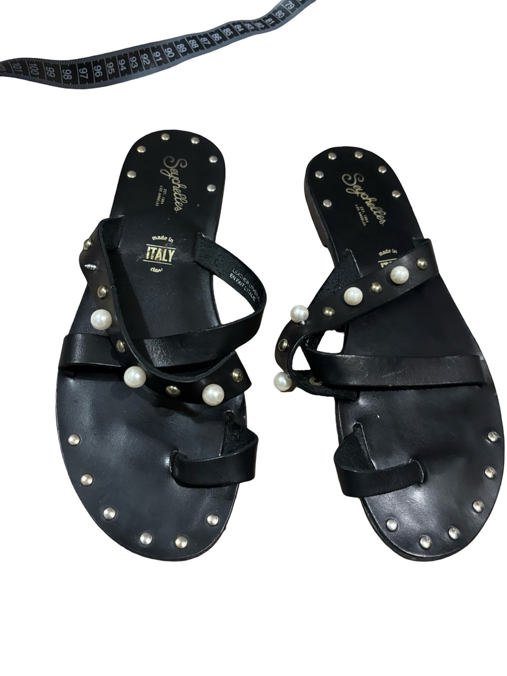 Seychelles Black Leather and Pearl Sandals- made in Italy leather sandals size 7